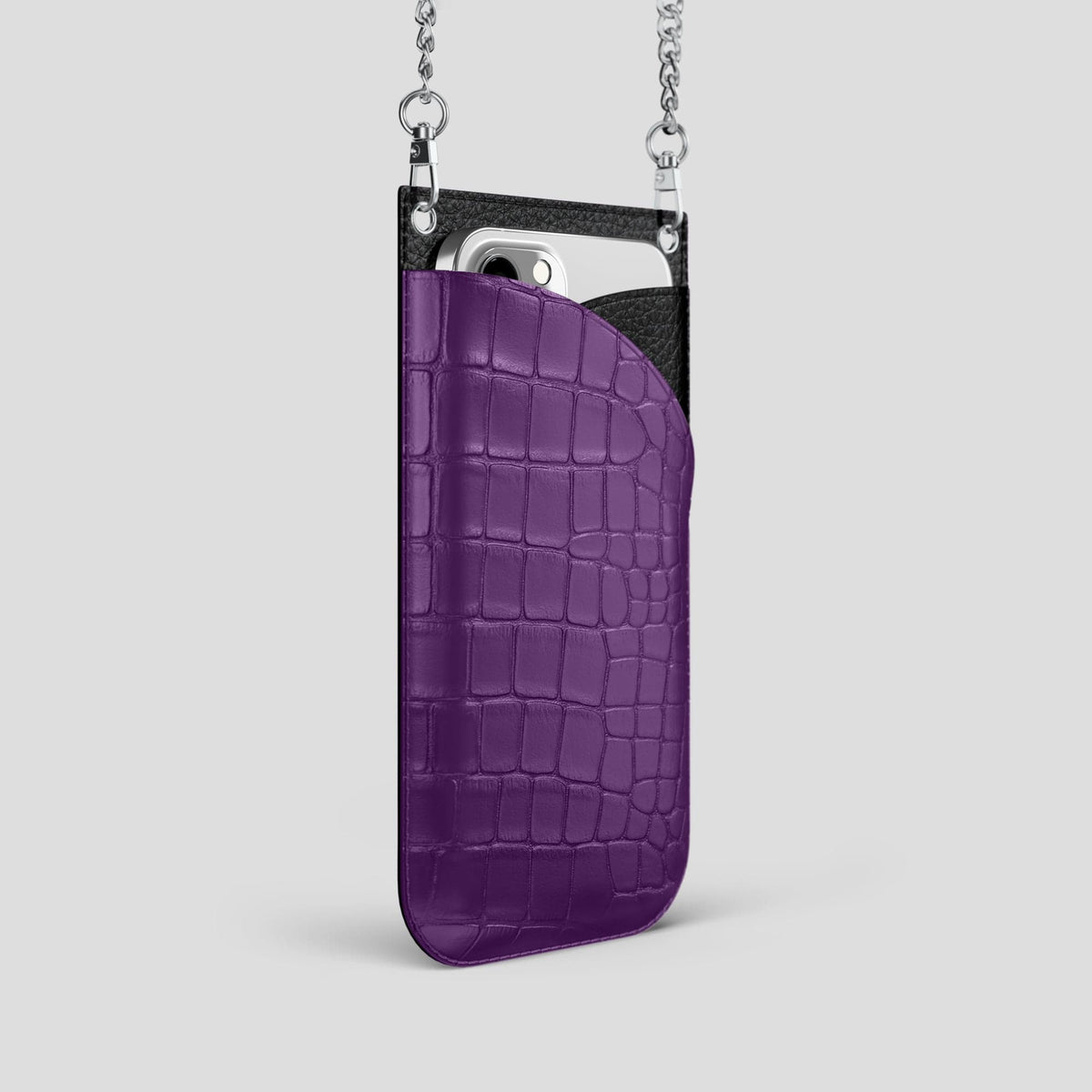 Purple iPhone 14 Pro Crossbody Bag Alligator with Steel Metal -2 | Purple-Steel