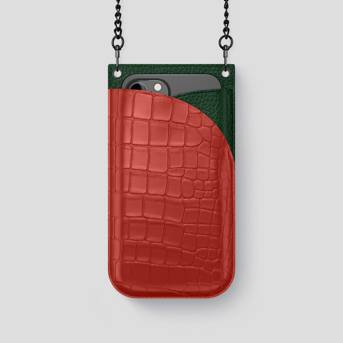 Red iPhone 14 Pro Crossbody Bag Alligator with Black Metal -1 | Red-Black