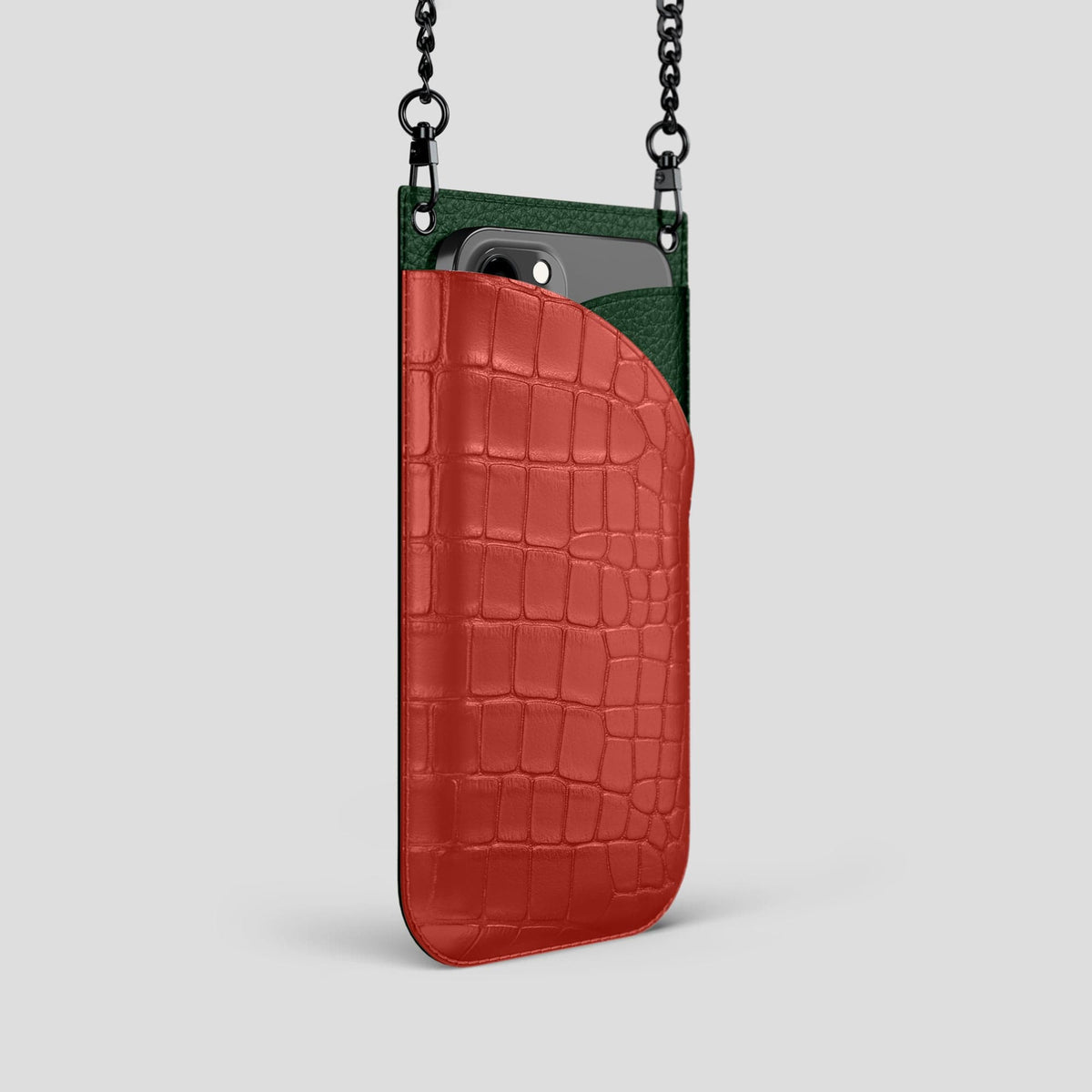 Red iPhone 14 Pro Crossbody Bag Alligator with Black Metal -2 | Red-Black
