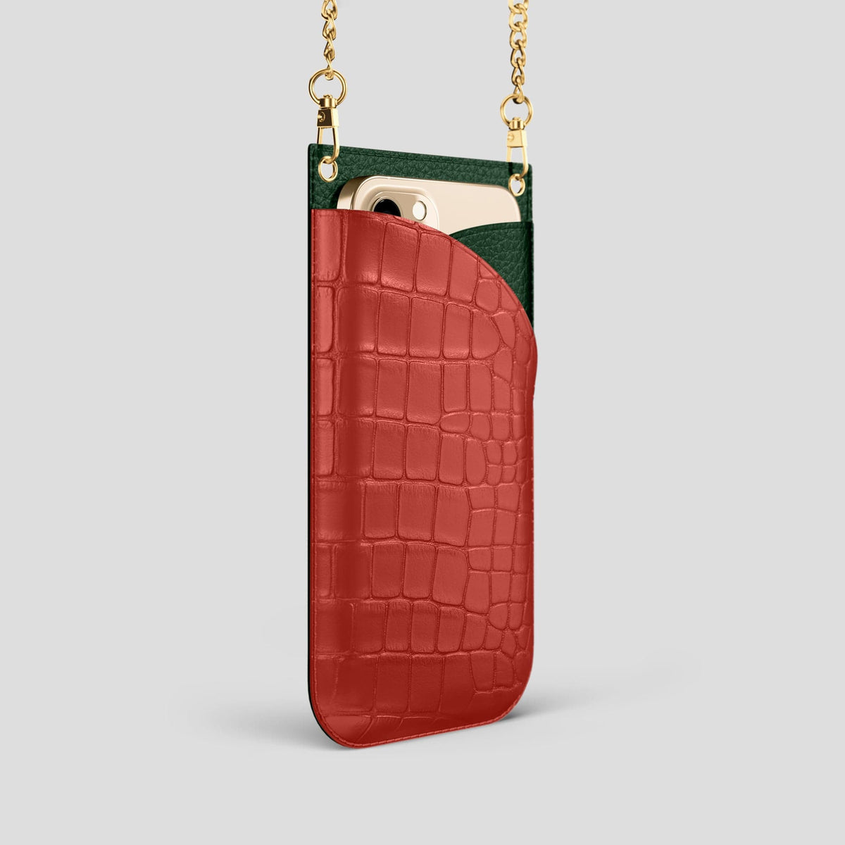 Red iPhone 14 Pro Crossbody Bag Alligator with Gold Metal -2 | Red-Gold