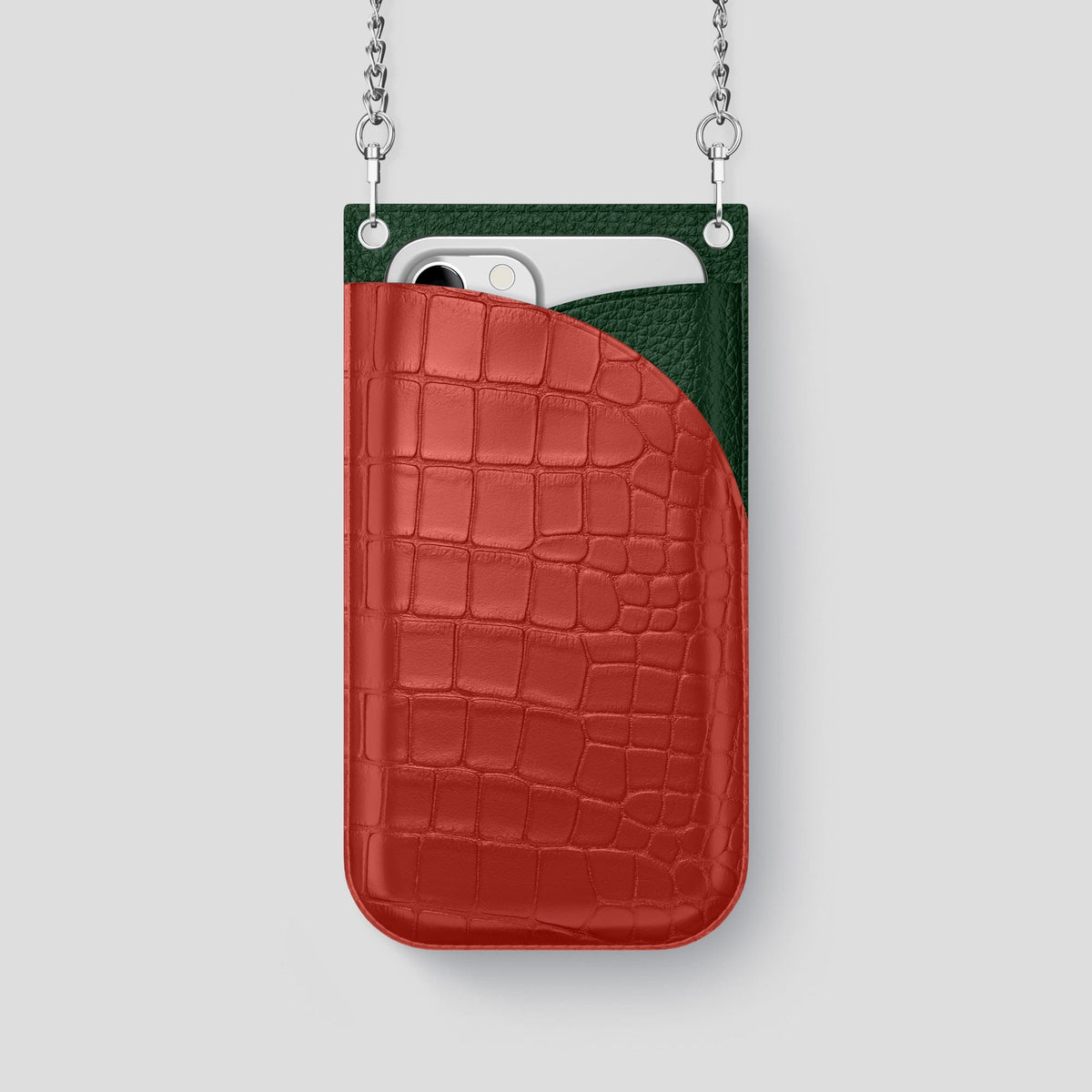 Red iPhone 14 Pro Crossbody Bag Alligator with Steel Metal -1 | Red-Steel