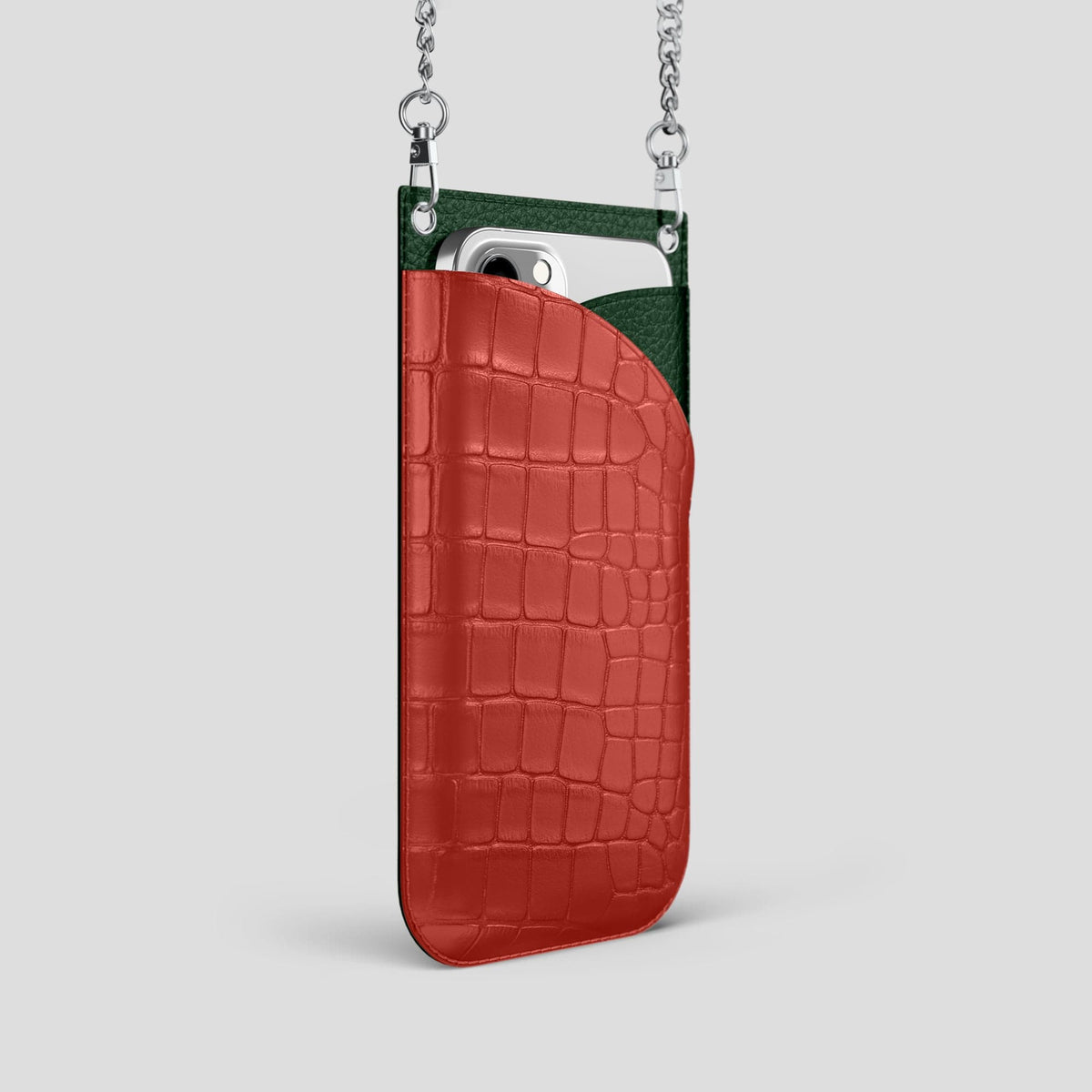 Red iPhone 14 Pro Crossbody Bag Alligator with Steel Metal -2 | Red-Steel