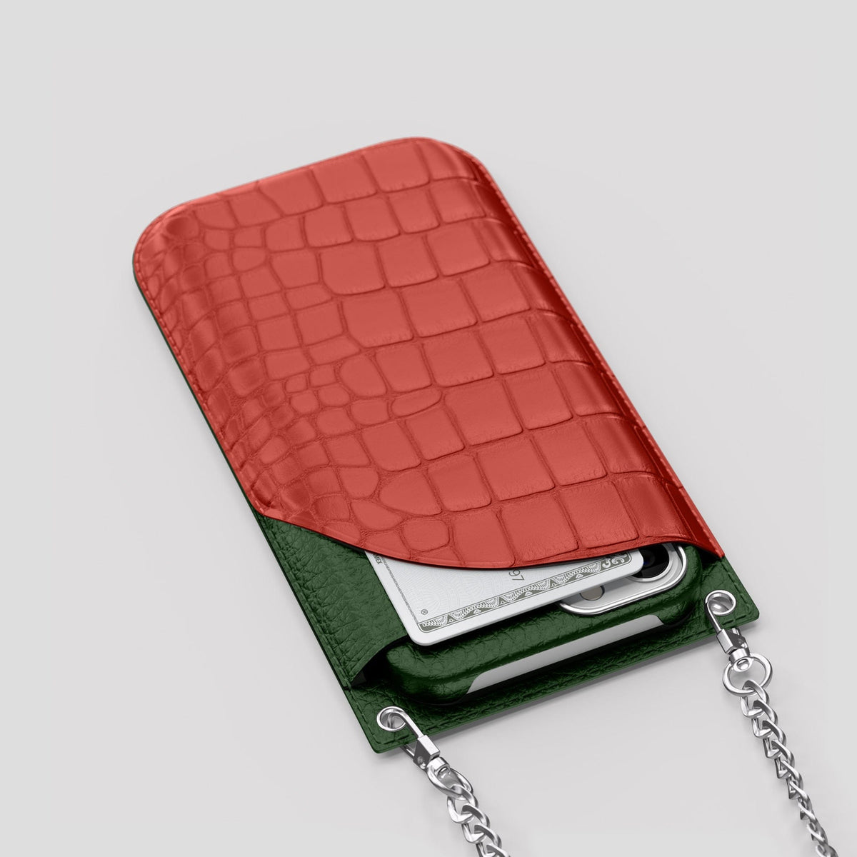 Red iPhone 14 Pro Crossbody Bag Alligator with Steel Metal -5 | Red-Steel