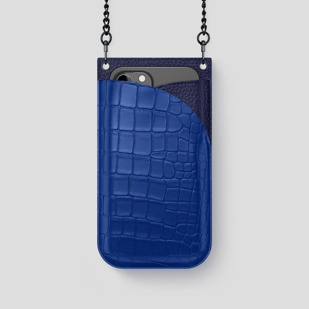 Royal Blue iPhone 14 Pro Crossbody Bag Alligator with Black Metal -1 | Royal-Blue-Black
