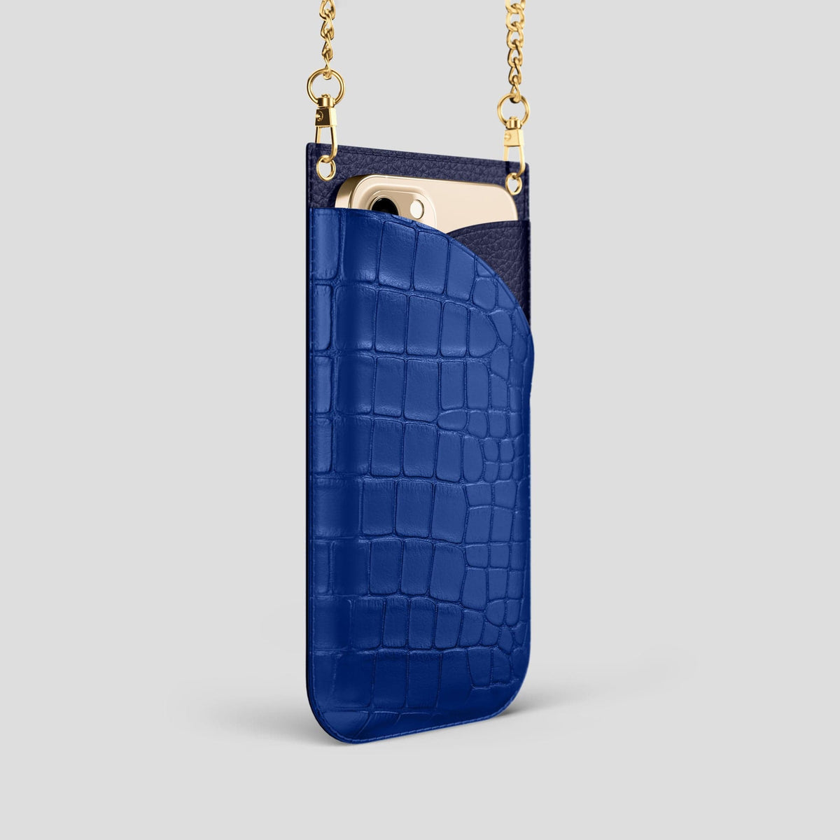 Royal Blue iPhone 14 Pro Crossbody Bag Alligator with Gold Metal -2 | Royal-Blue-Gold