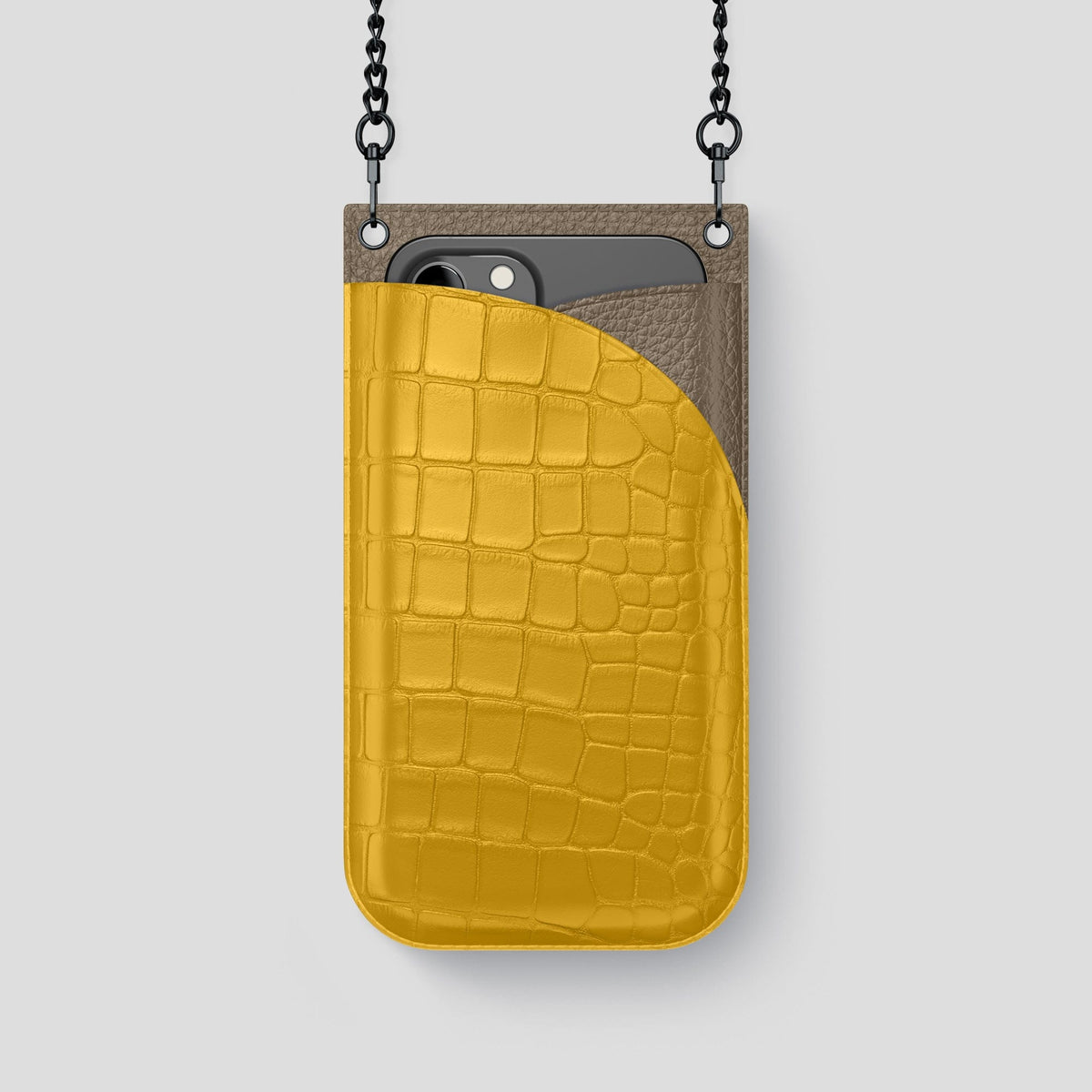 Yellow iPhone 14 Pro Crossbody Bag Alligator with Black Metal -1 | Yellow-Black