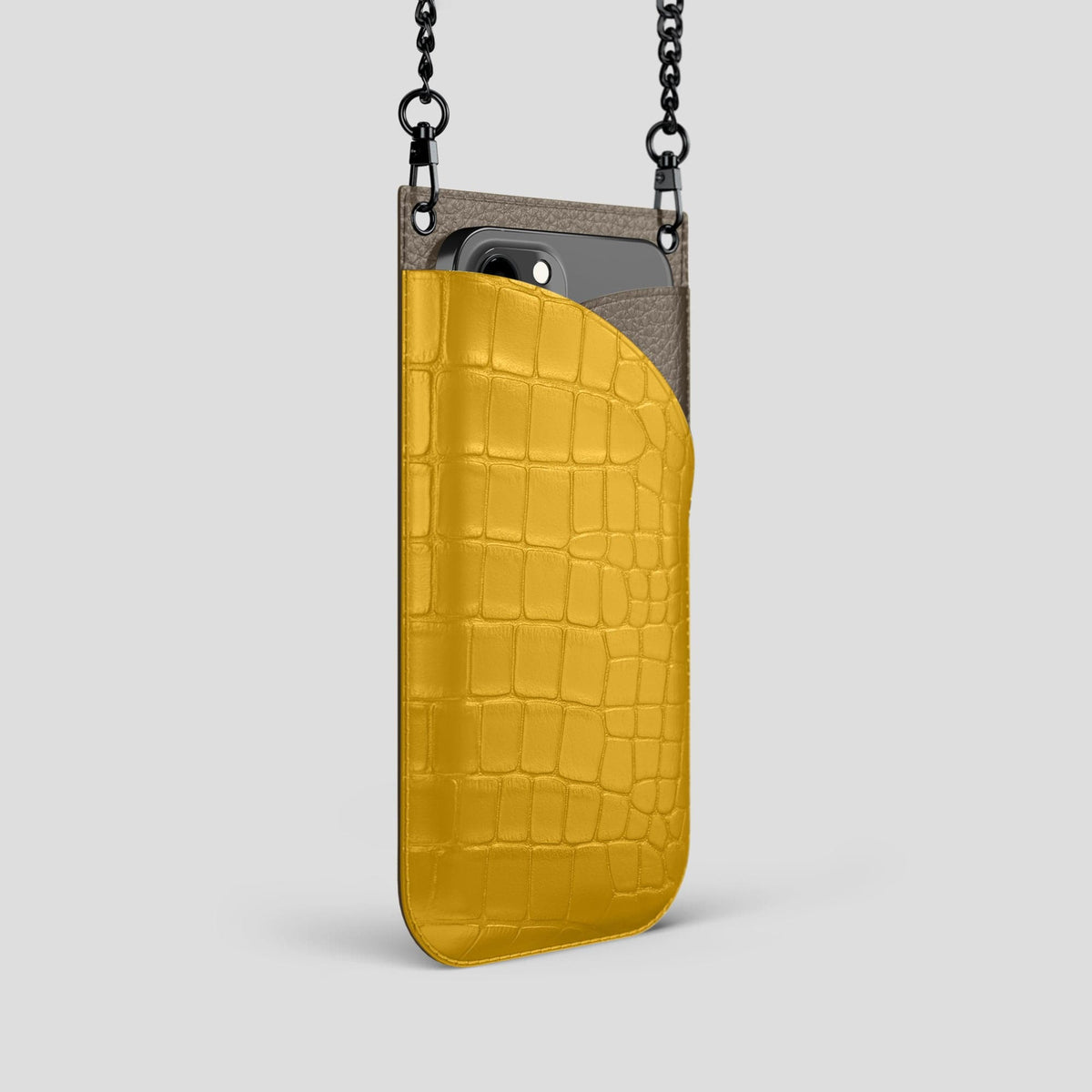 Yellow iPhone 14 Pro Crossbody Bag Alligator with Black Metal -2 | Yellow-Black