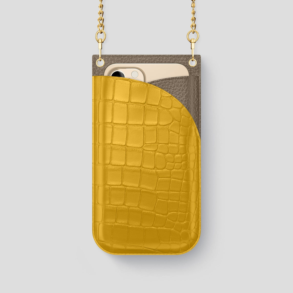 Yellow iPhone 14 Pro Crossbody Bag Alligator with Gold Metal -1 | Yellow-Gold