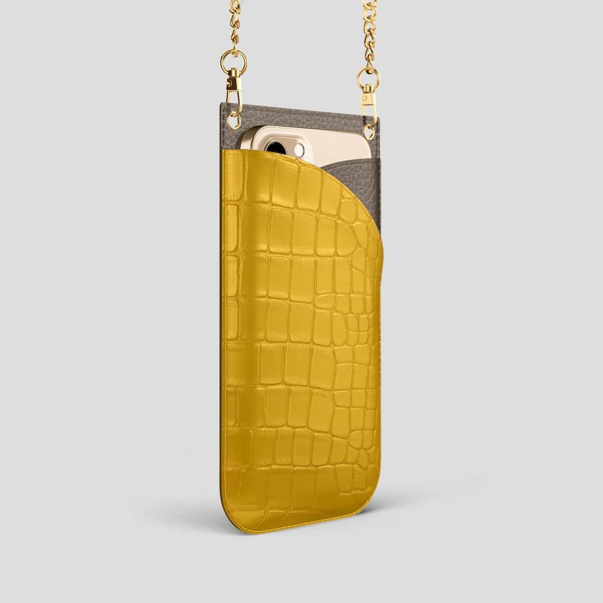 Yellow iPhone 14 Pro Crossbody Bag Alligator with Gold Metal -2 | Yellow-Gold
