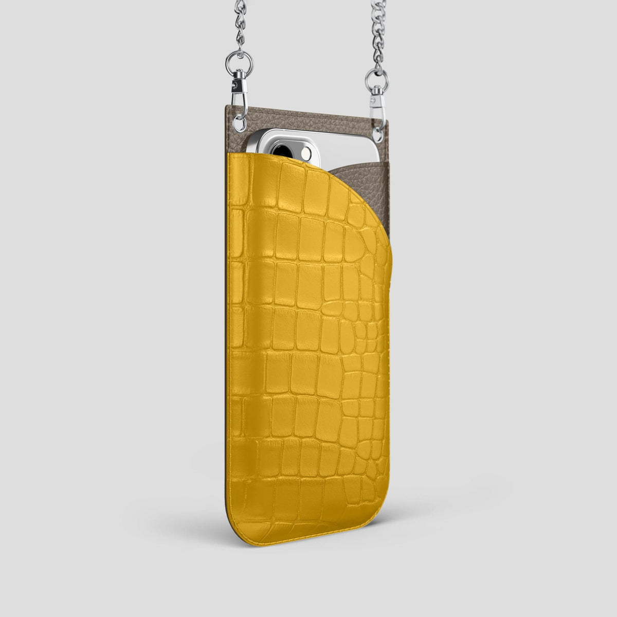 Yellow iPhone 14 Pro Crossbody Bag Alligator with Steel Metal -2 | Yellow-Steel