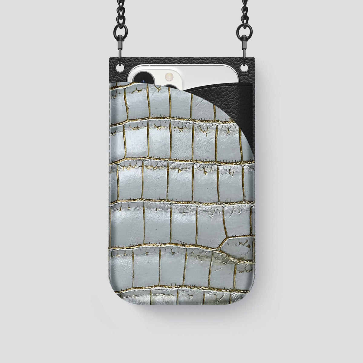 Arctic iPhone 14 Pro Crossbody Bag Himalayan Crocodile with Black Metal -1 | Arctic-Black