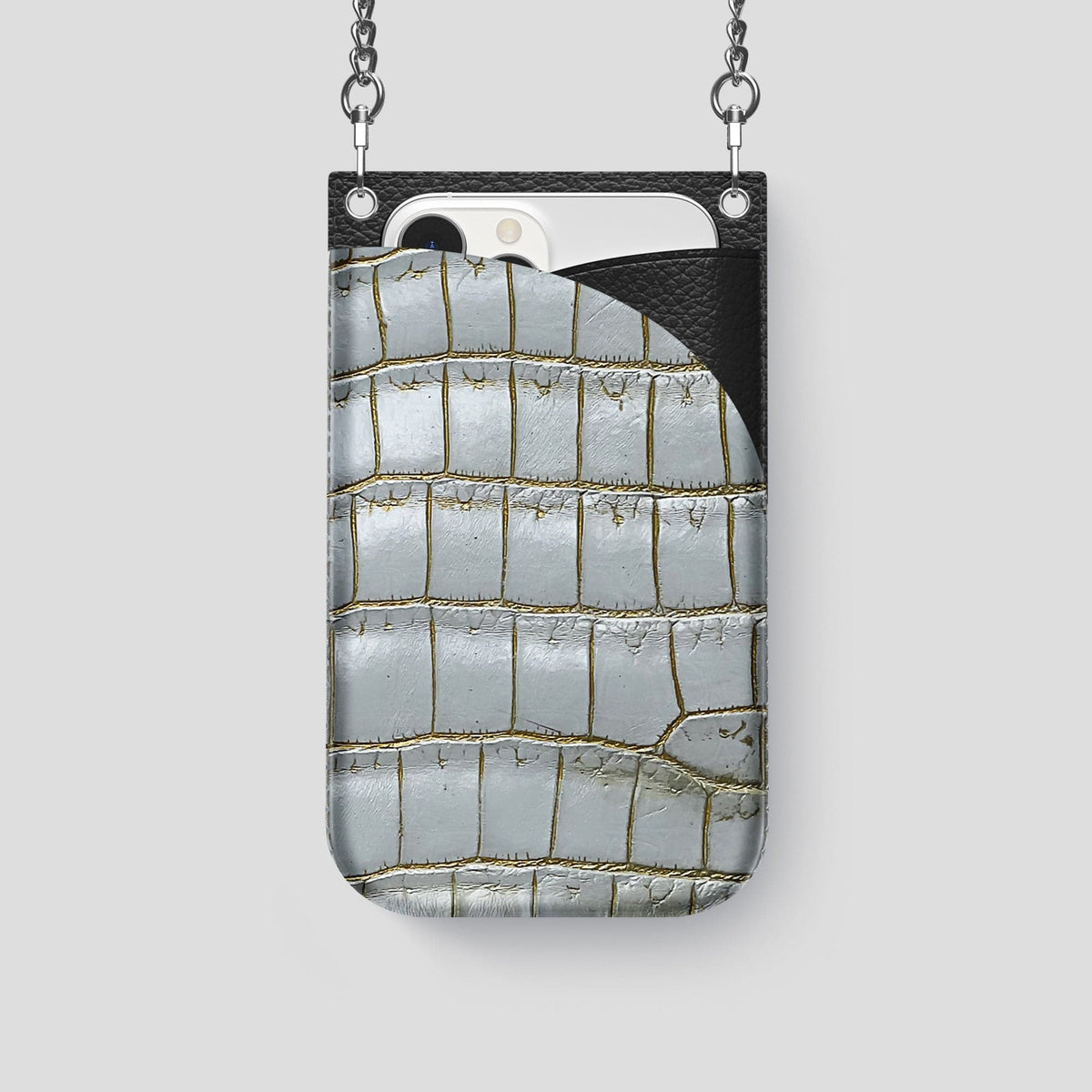 Arctic iPhone 14 Pro Crossbody Bag Himalayan Crocodile with Steel Metal -1 | Arctic-Steel