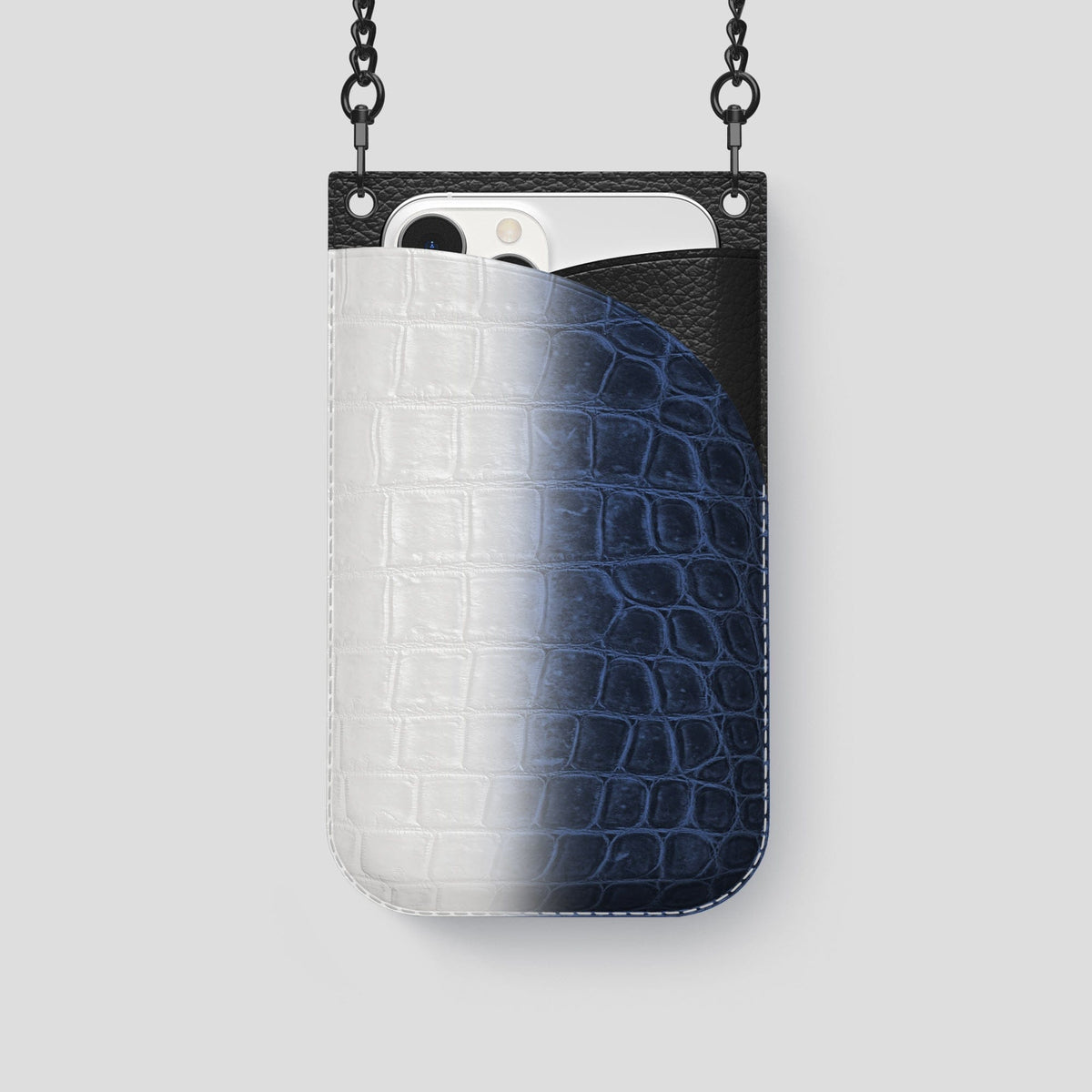 Navy Blue iPhone 14 Pro Crossbody Bag Himalayan Crocodile with Black Metal -1 | Navy-Blue-Black