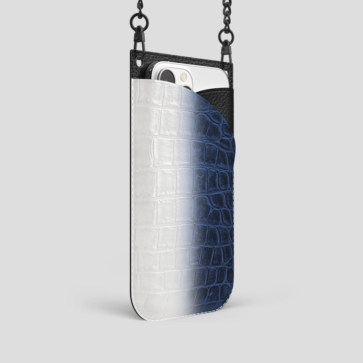 Navy Blue iPhone 14 Pro Crossbody Bag Himalayan Crocodile with Black Metal -2 | Navy-Blue-Black