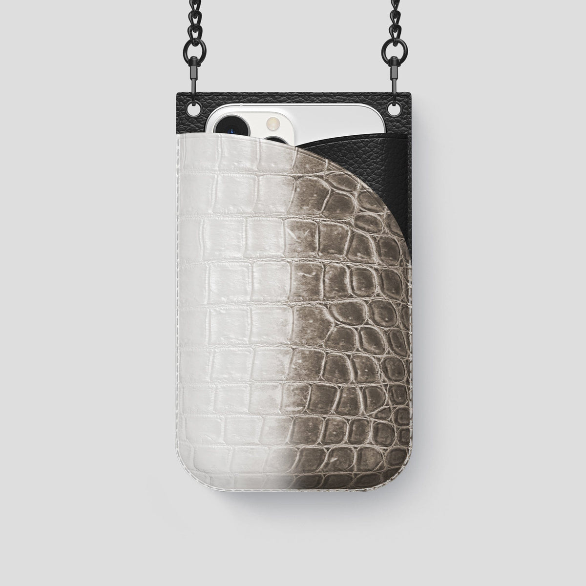 Dark iPhone 14 Pro Crossbody Bag Himalayan Crocodile with Black Metal -1 | Dark-Black