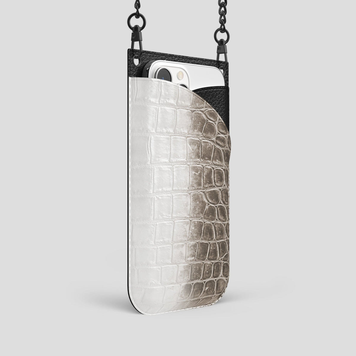 Dark iPhone 14 Pro Crossbody Bag Himalayan Crocodile with Black Metal -2 | Dark-Black