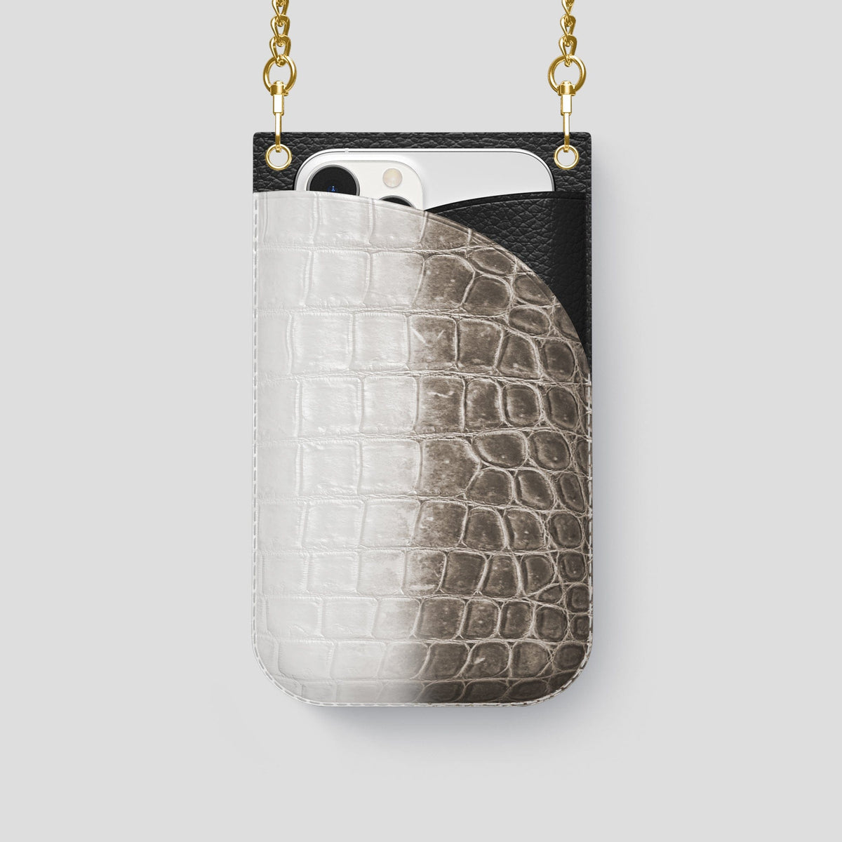 Dark iPhone 14 Pro Crossbody Bag Himalayan Crocodile with Gold Metal -1 | Dark-Gold