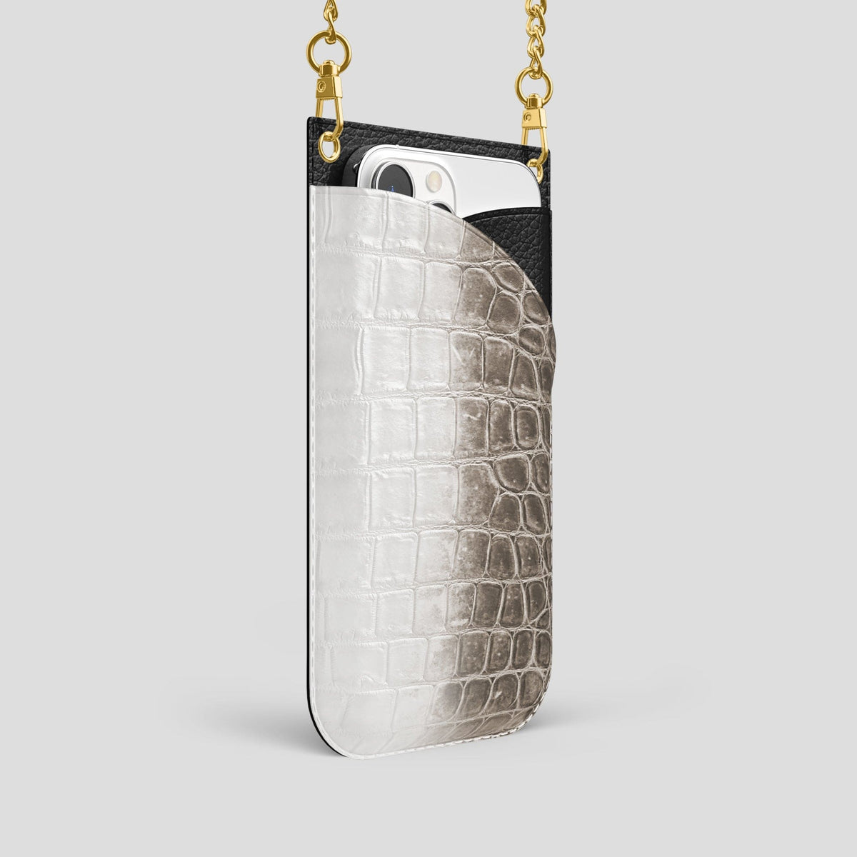 Dark iPhone 14 Pro Crossbody Bag Himalayan Crocodile with Gold Metal -2 | Dark-Gold