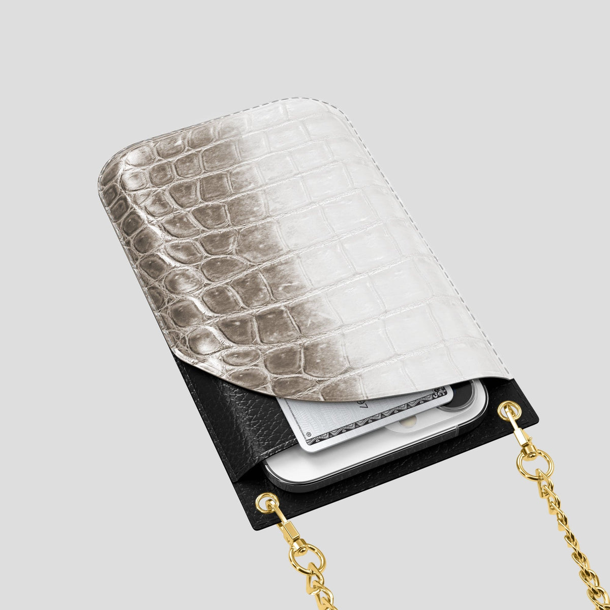 Dark iPhone 14 Pro Crossbody Bag Himalayan Crocodile with Gold Metal -5 | Dark-Gold