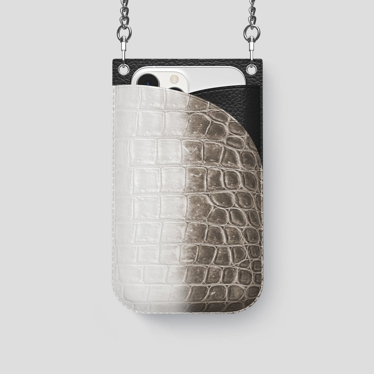 Dark iPhone 14 Pro Crossbody Bag Himalayan Crocodile with Steel Metal -1 | Dark-Steel