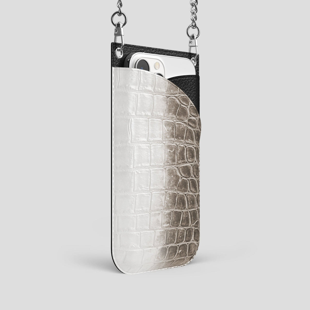Dark iPhone 14 Pro Crossbody Bag Himalayan Crocodile with Steel Metal -2 | Dark-Steel