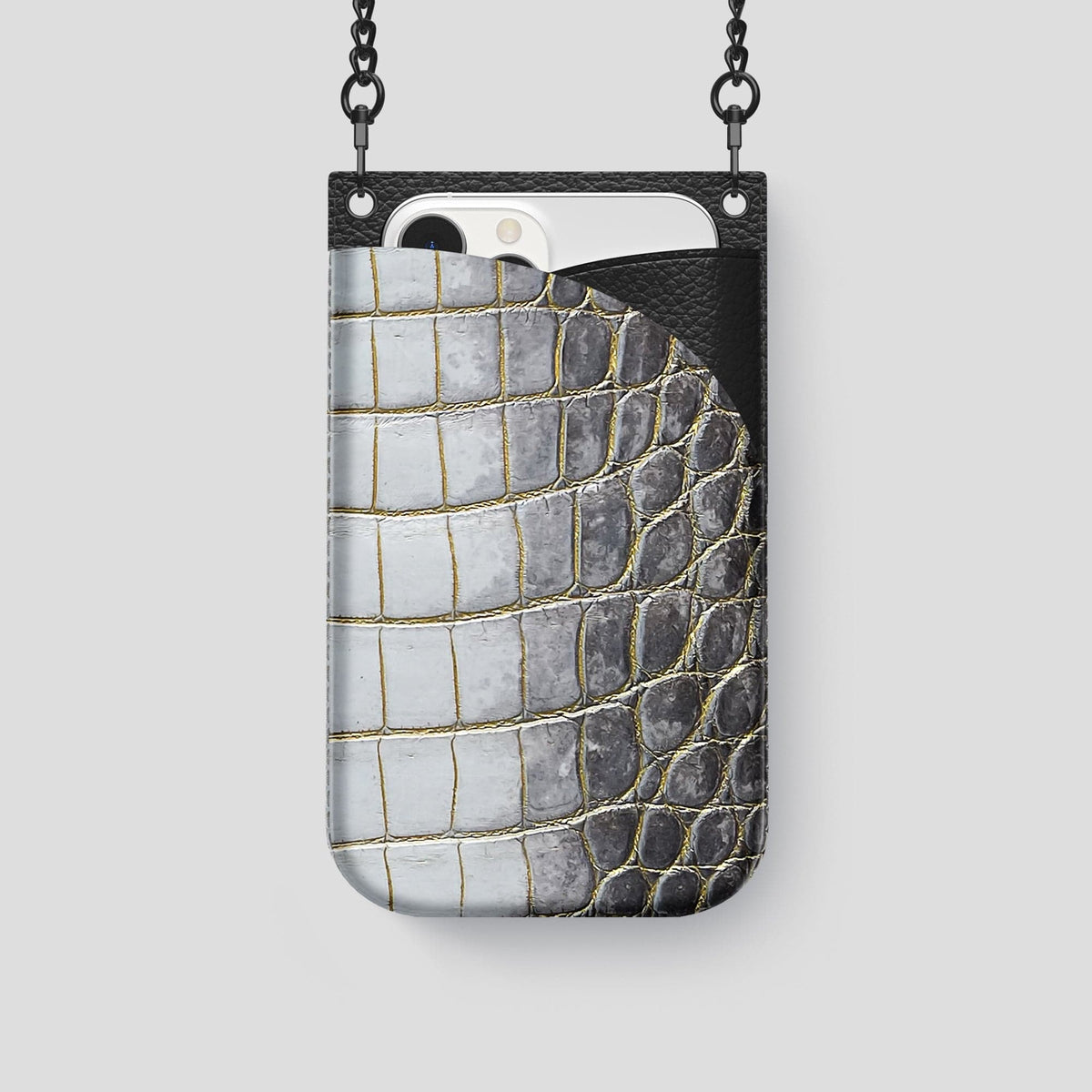 Gold iPhone 14 Pro Crossbody Bag Himalayan Crocodile with Black Metal -1 | Gold-Black