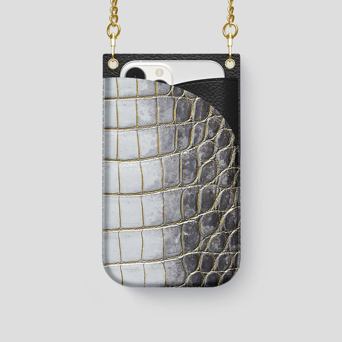 Gold iPhone 14 Pro Crossbody Bag Himalayan Crocodile with Gold Metal -1 | Gold-Gold
