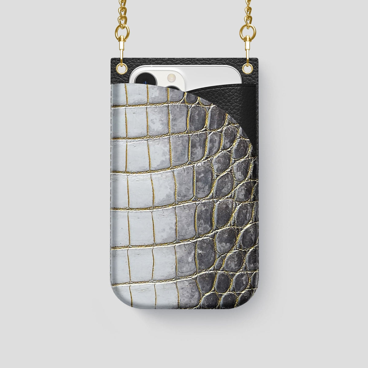 Gold iPhone 14 Pro Crossbody Bag Himalayan Crocodile with Gold Metal -1 | Gold-Gold