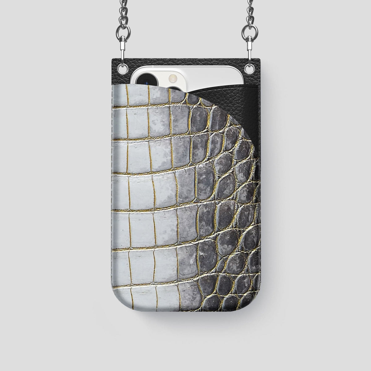 Gold iPhone 14 Pro Crossbody Bag Himalayan Crocodile with Steel Metal -1 | Gold-Steel