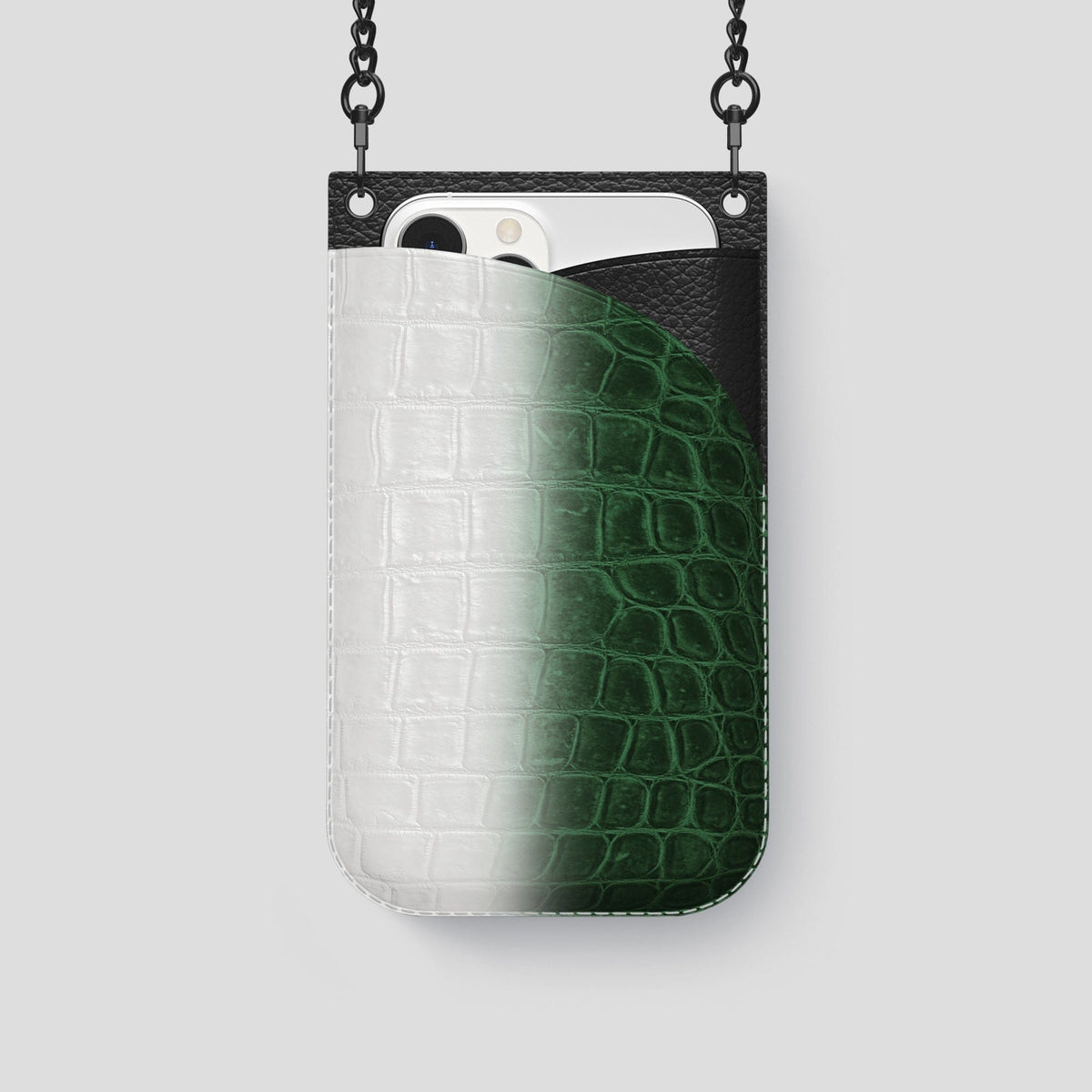 Green iPhone 14 Pro Crossbody Bag Himalayan Crocodile with Black Metal -1 | Green-Black