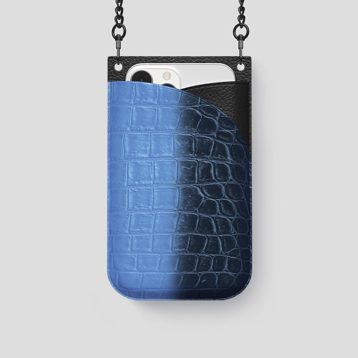 Lavender iPhone 14 Pro Crossbody Bag Himalayan Crocodile with Black Metal -1 | Lavender-Black