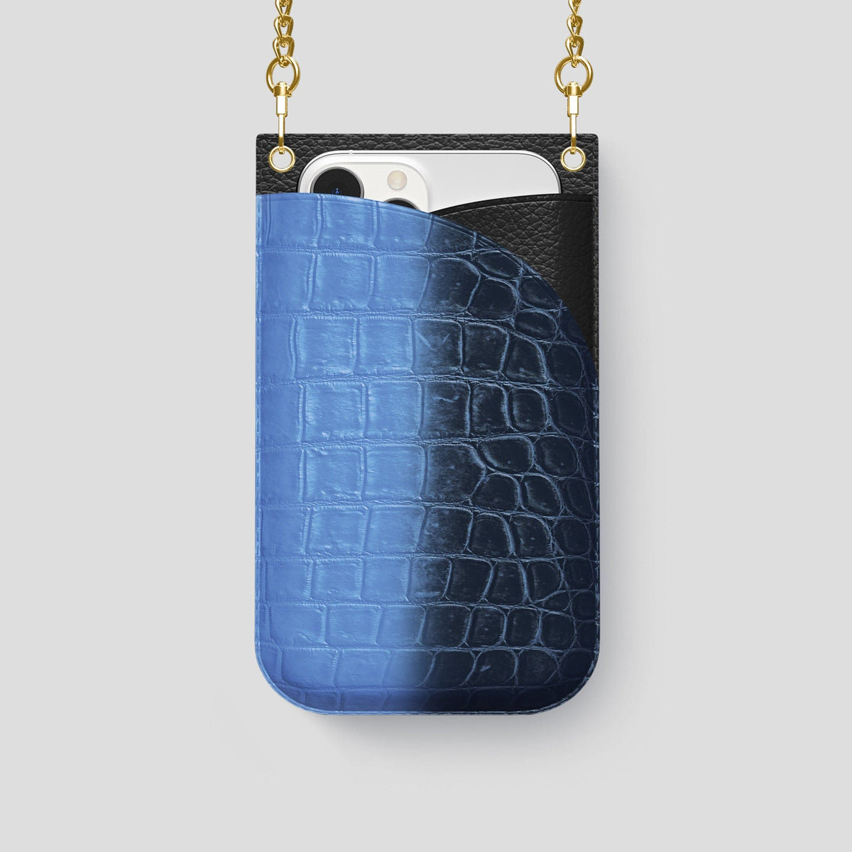 Lavender iPhone 14 Pro Crossbody Bag Himalayan Crocodile with Gold Metal -1 | Lavender-Gold