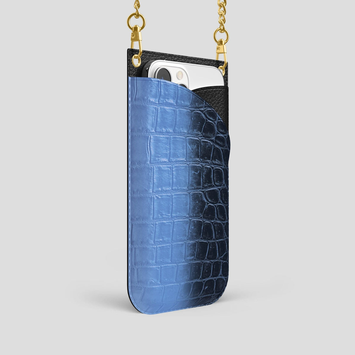 Lavender iPhone 14 Pro Crossbody Bag Himalayan Crocodile with Gold Metal -2 | Lavender-Gold