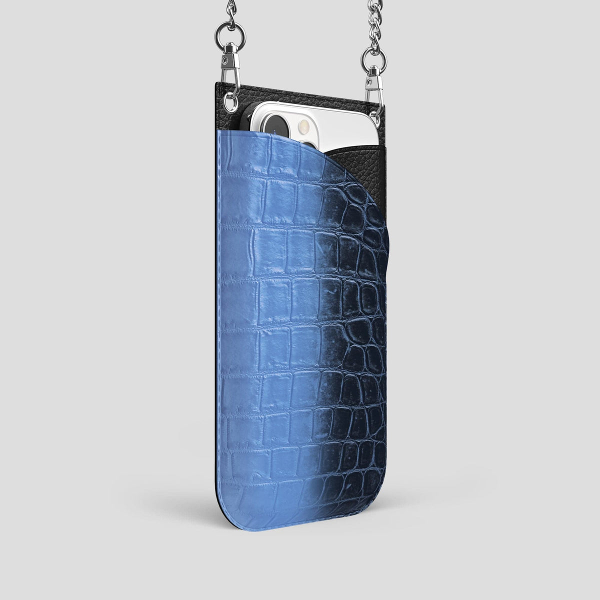 Lavender iPhone 14 Pro Crossbody Bag Himalayan Crocodile with Steel Metal -2 | Lavender-Steel