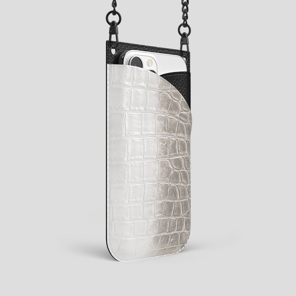 Light iPhone 14 Pro Crossbody Bag Himalayan Crocodile with Black Metal -2 | Light-Black