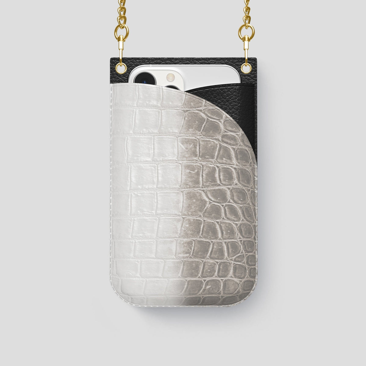 Light iPhone 14 Pro Crossbody Bag Himalayan Crocodile with Gold Metal -1 | Light-Gold