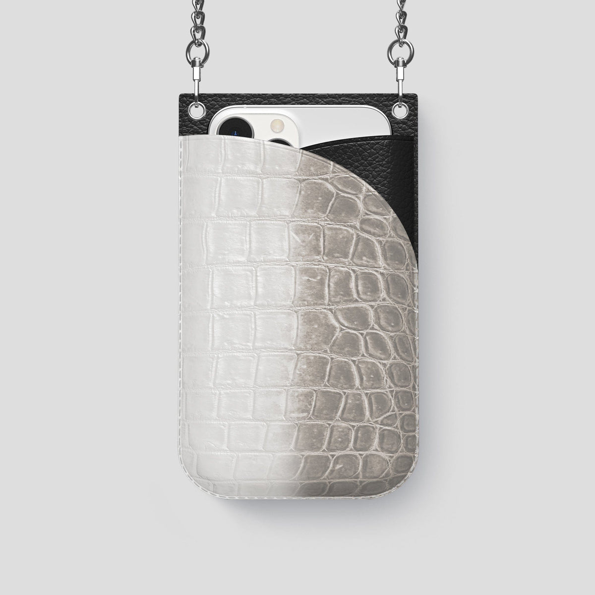 Light iPhone 14 Pro Crossbody Bag Himalayan Crocodile with Steel Metal -1 | Light-Steel