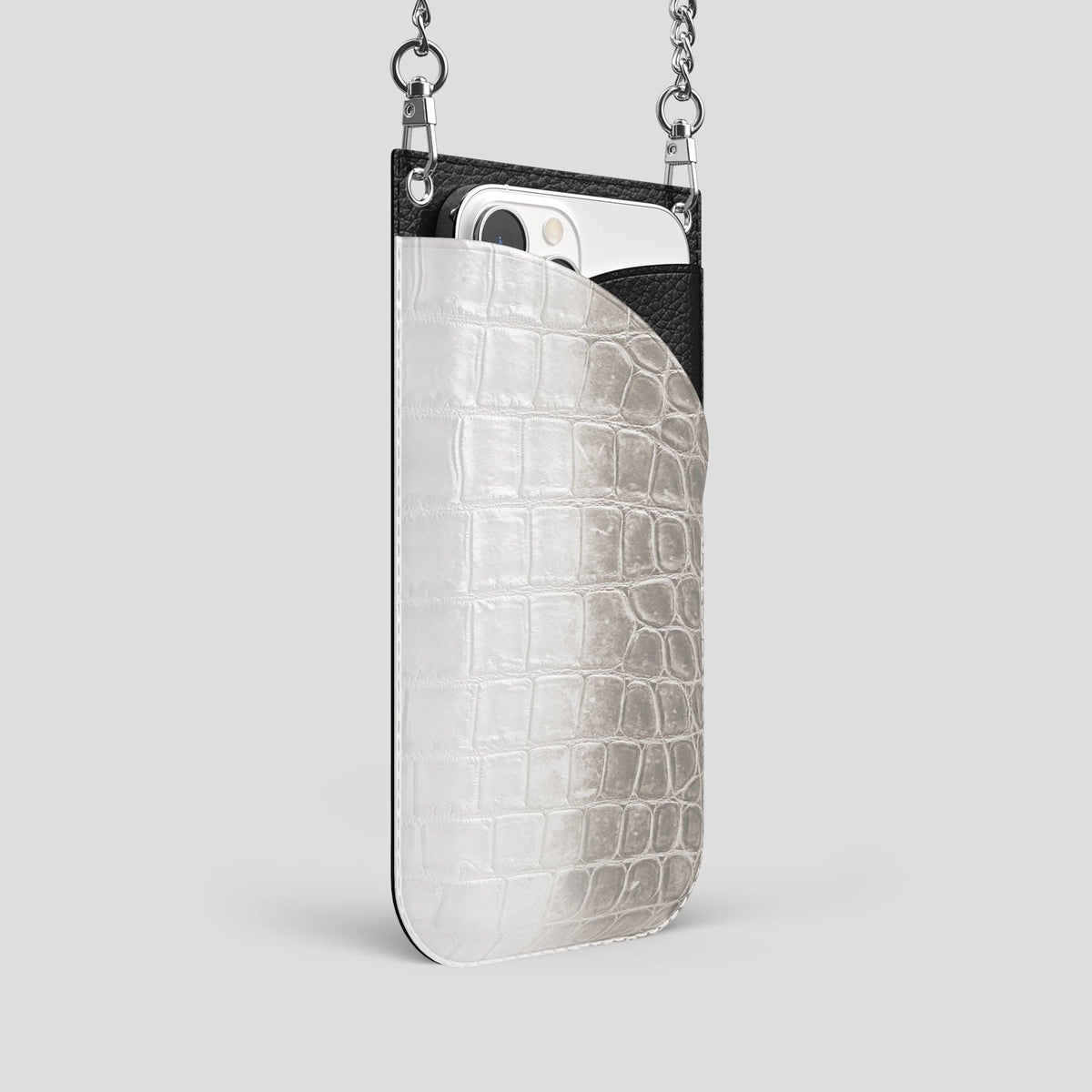 Light iPhone 14 Pro Crossbody Bag Himalayan Crocodile with Steel Metal -2 | Light-Steel