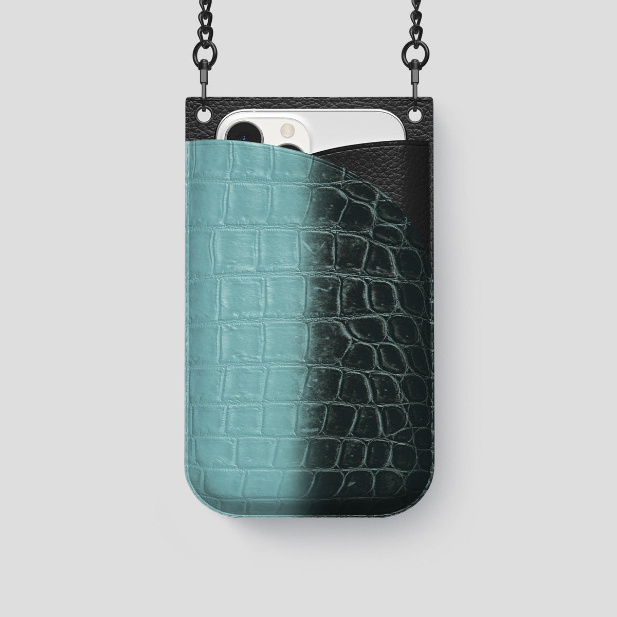 Light-Mint iPhone 14 Pro Crossbody Bag Himalayan Crocodile with Black Metal -1 | Light-Mint-Black