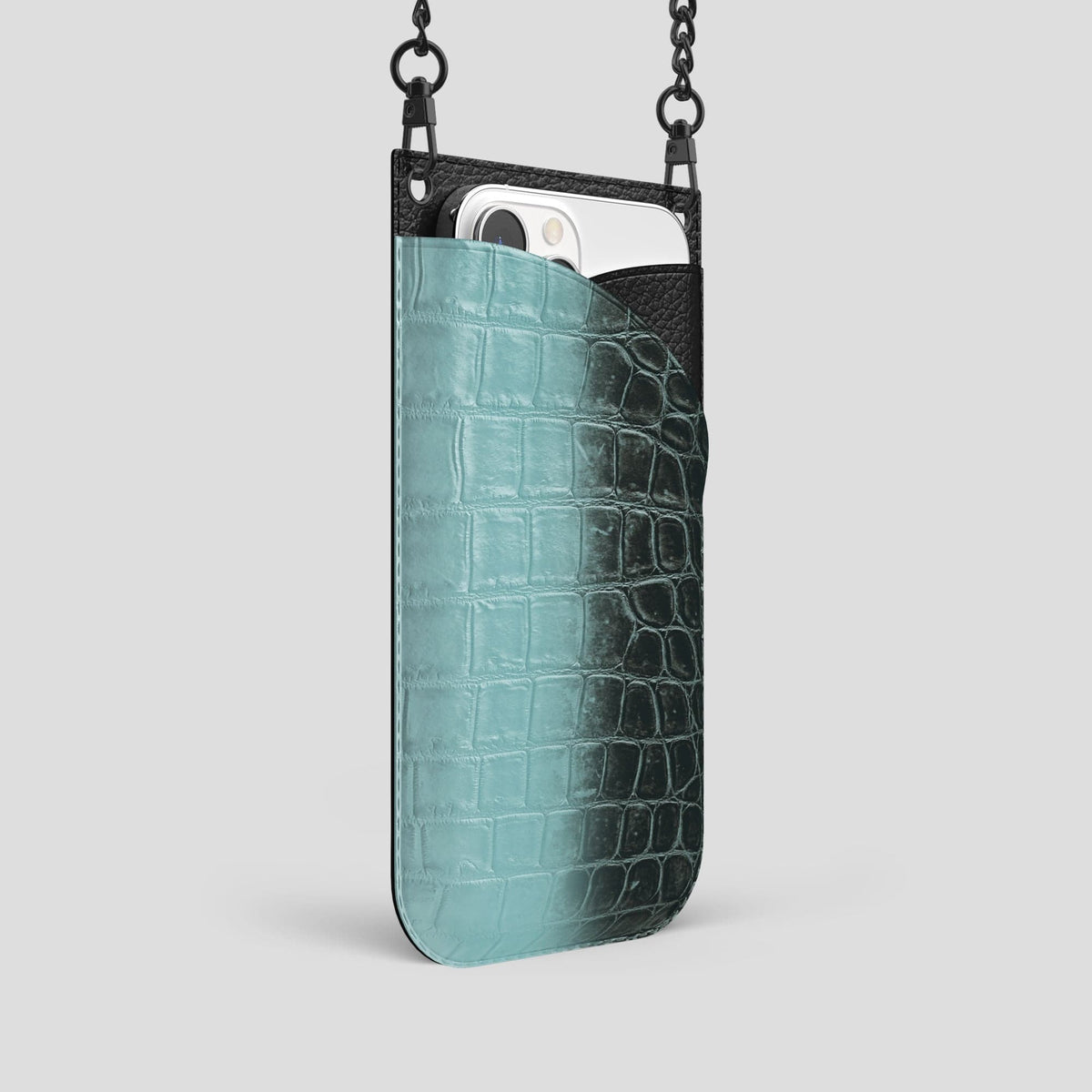 Light-Mint iPhone 14 Pro Crossbody Bag Himalayan Crocodile with Black Metal -2 | Light-Mint-Black