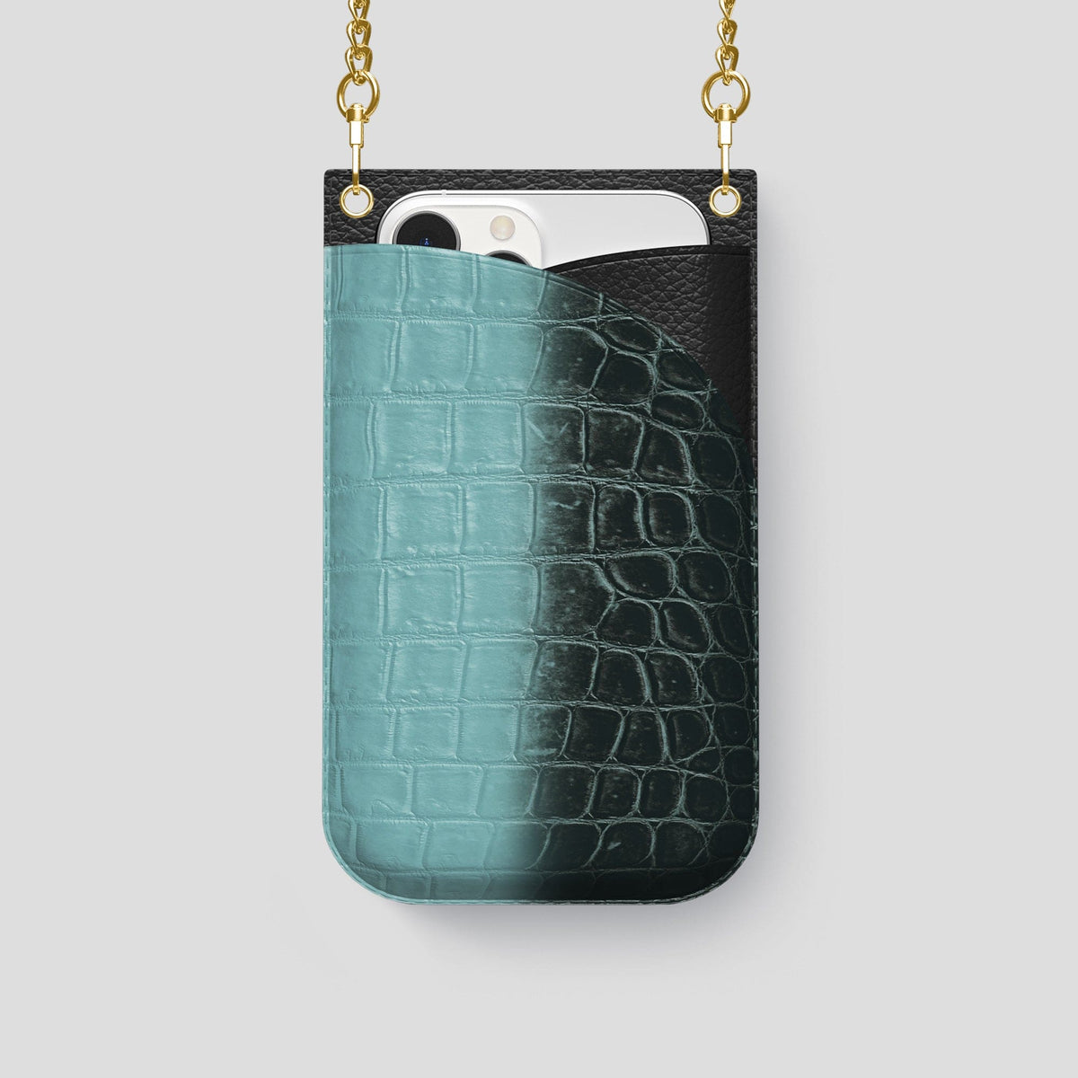 Light-Mint iPhone 14 Pro Crossbody Bag Himalayan Crocodile with Gold Metal -1 | Light-Mint-Gold