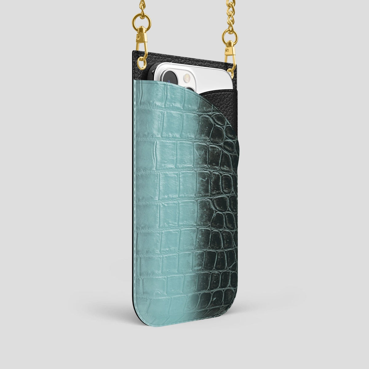 Light-Mint iPhone 14 Pro Crossbody Bag Himalayan Crocodile with Gold Metal -2 | Light-Mint-Gold