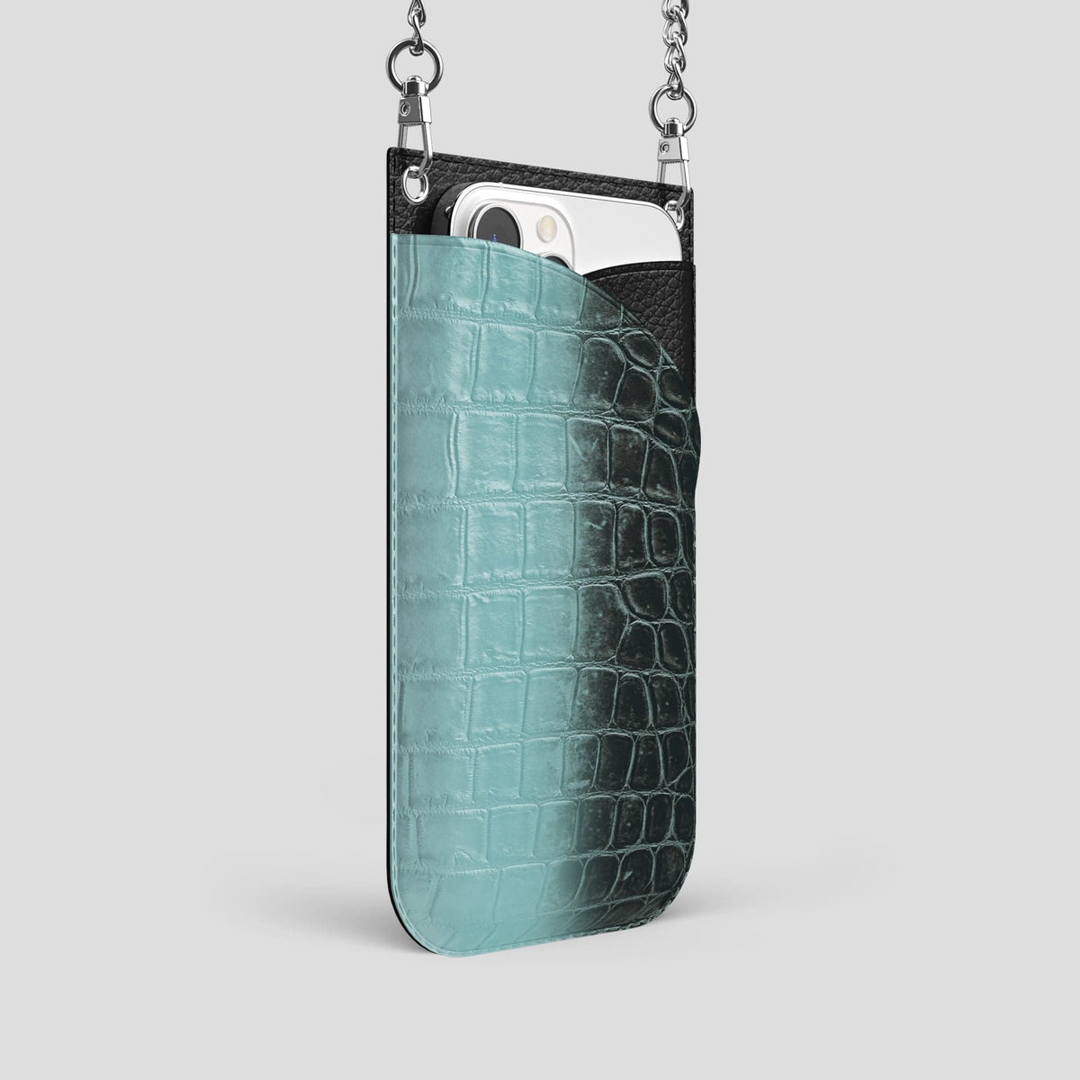 Light-Mint iPhone 14 Pro Crossbody Bag Himalayan Crocodile with Steel Metal -2 | Light-Mint-Steel