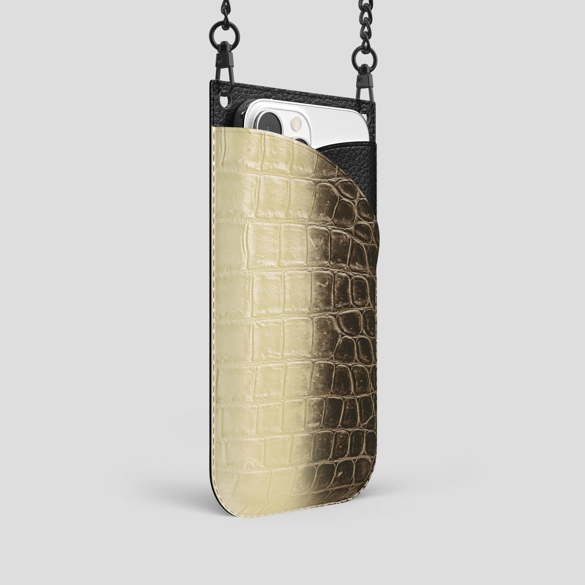 Natural iPhone 14 Pro Crossbody Bag Himalayan Crocodile with Black Metal -2 | Natural-Black