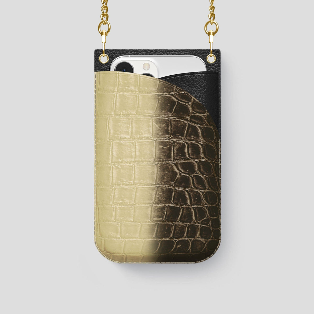 Natural iPhone 14 Pro Crossbody Bag Himalayan Crocodile with Gold Metal -1 | Natural-Gold
