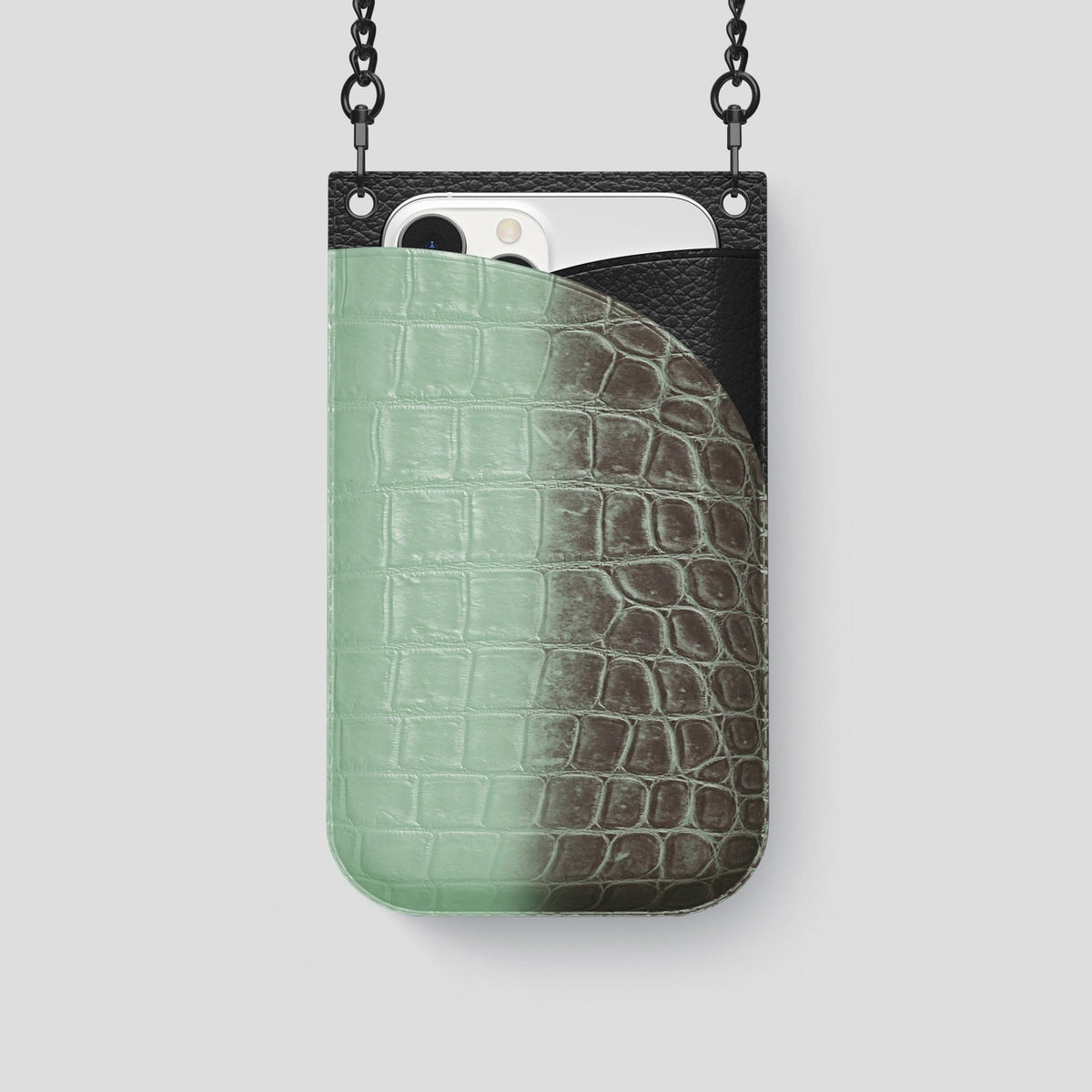 Pistachio iPhone 14 Pro Crossbody Bag Himalayan Crocodile with Black Metal -1 | Pistachio-Black
