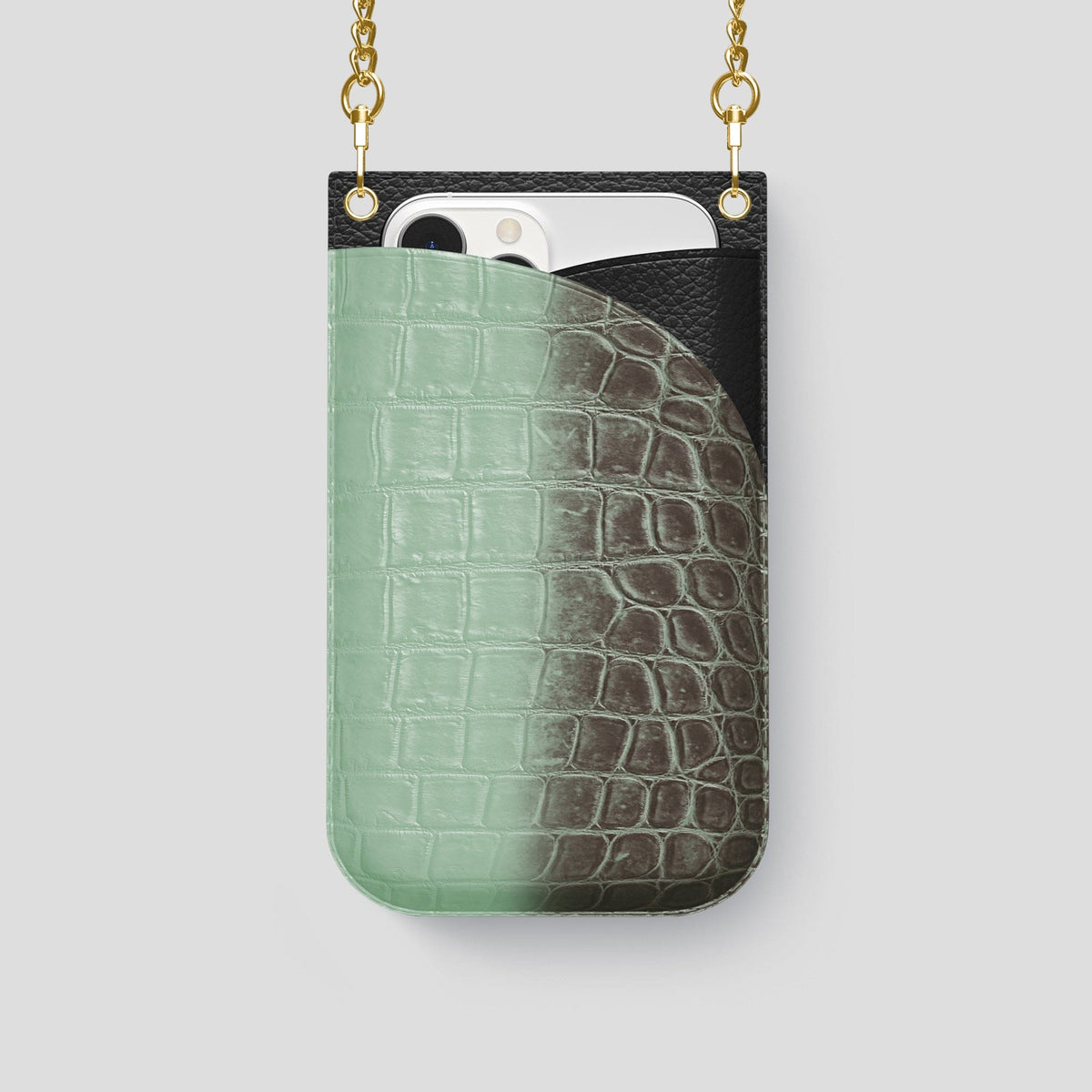 Pistachio iPhone 14 Pro Crossbody Bag Himalayan Crocodile with Gold Metal -1 | Pistachio-Gold