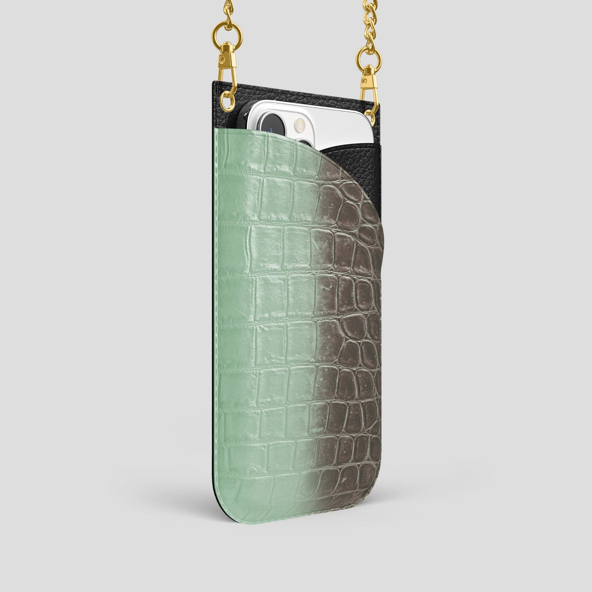 Pistachio iPhone 14 Pro Crossbody Bag Himalayan Crocodile with Gold Metal -2 | Pistachio-Gold