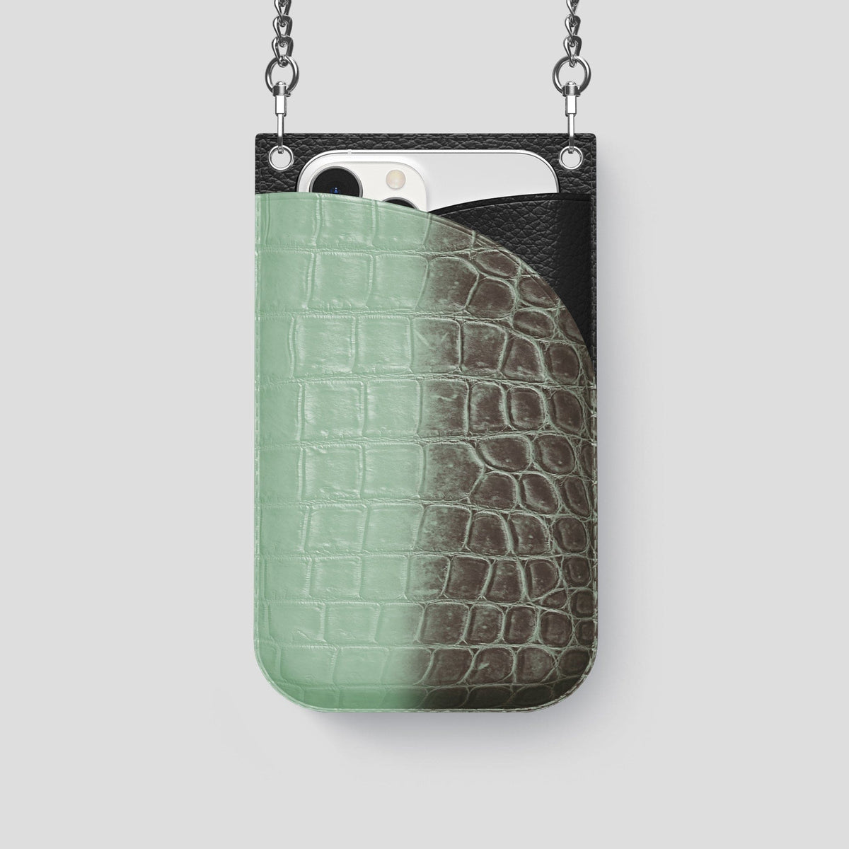 Pistachio iPhone 14 Pro Crossbody Bag Himalayan Crocodile with Steel Metal -1 | Pistachio-Steel