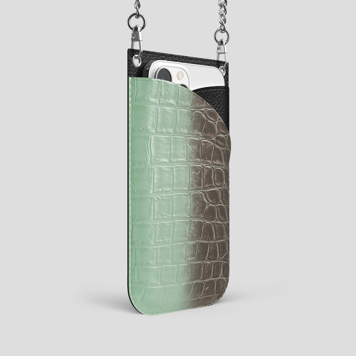 Pistachio iPhone 14 Pro Crossbody Bag Himalayan Crocodile with Steel Metal -2 | Pistachio-Steel